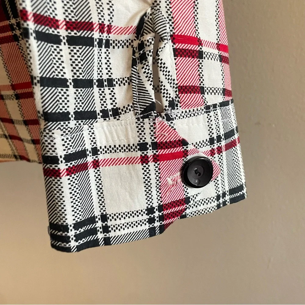 Vintage “K TEEN” White & Red Plaid Drawstring Collar Blouse –Size Large Like New - Picture 10 of 16